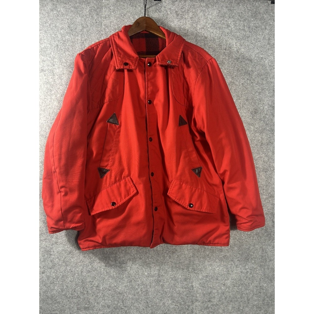 VTG Canadian Reversible Mackinaw Hunting Jacket Buffalo Plaid Wool Canvas SZ LRG